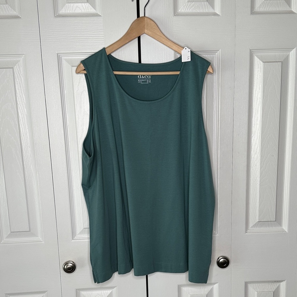 D&Co Essentials Denim & Co. Women's 3X Dusty Aqua Tank 57% Cotton 38% Rayon NWOT